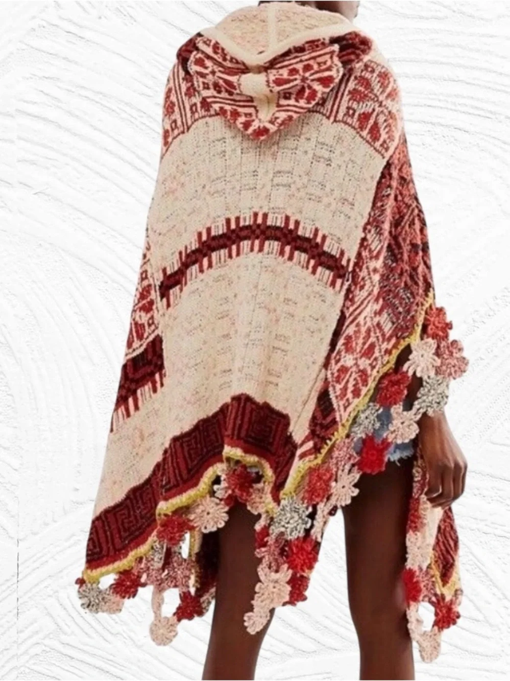 Free People Craft Poncho Gardenia Spice Hooded M/L Boho Grandma Crochet